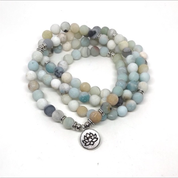 Amazonite Lotus 108 Mala Necklace Bracelet - Picture 4 of 6
